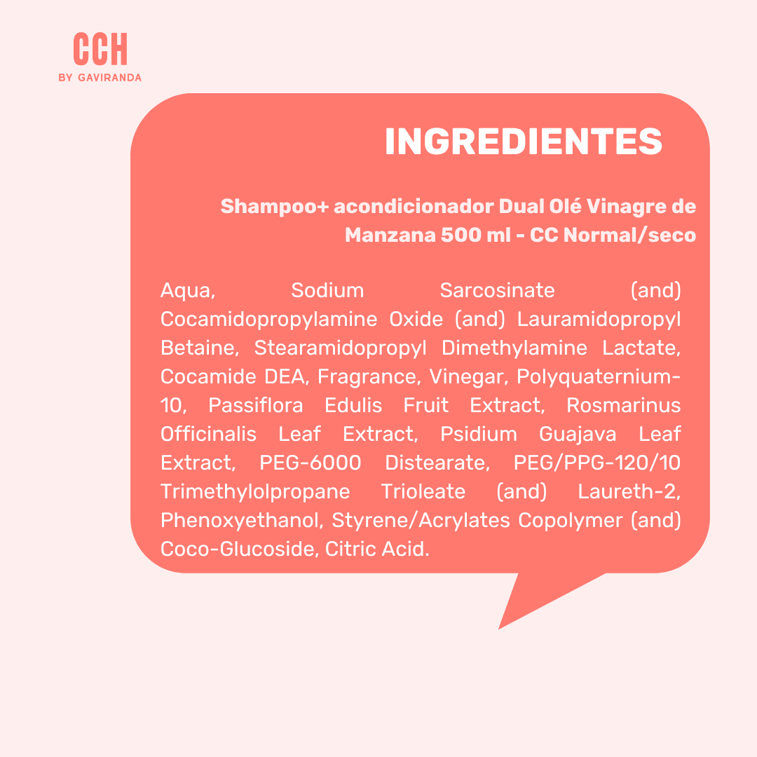 Shampoo+ acondicionador Dual Olé Vinagre de Manzana 500 ml - CC Normal/seco (haces ejercicio)