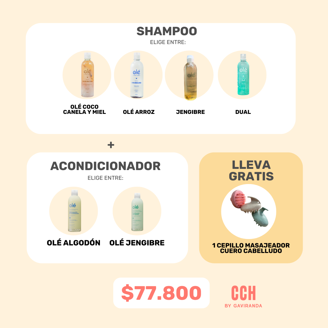 Shampoo + Acondicionador Olé (Elige referencias) - GRATIS cepillo masajeador de cuero cabelludo