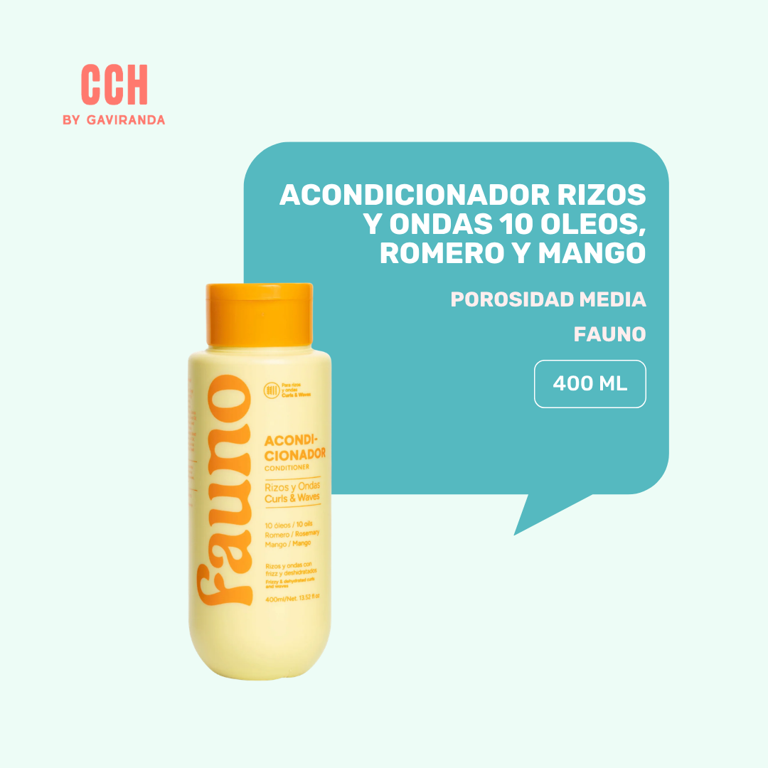 ACONDICIONADOR FAUNO RIZOS Y ONDAS 10 OLEOS, ROMERO Y MANGO-400ml porosidad media
